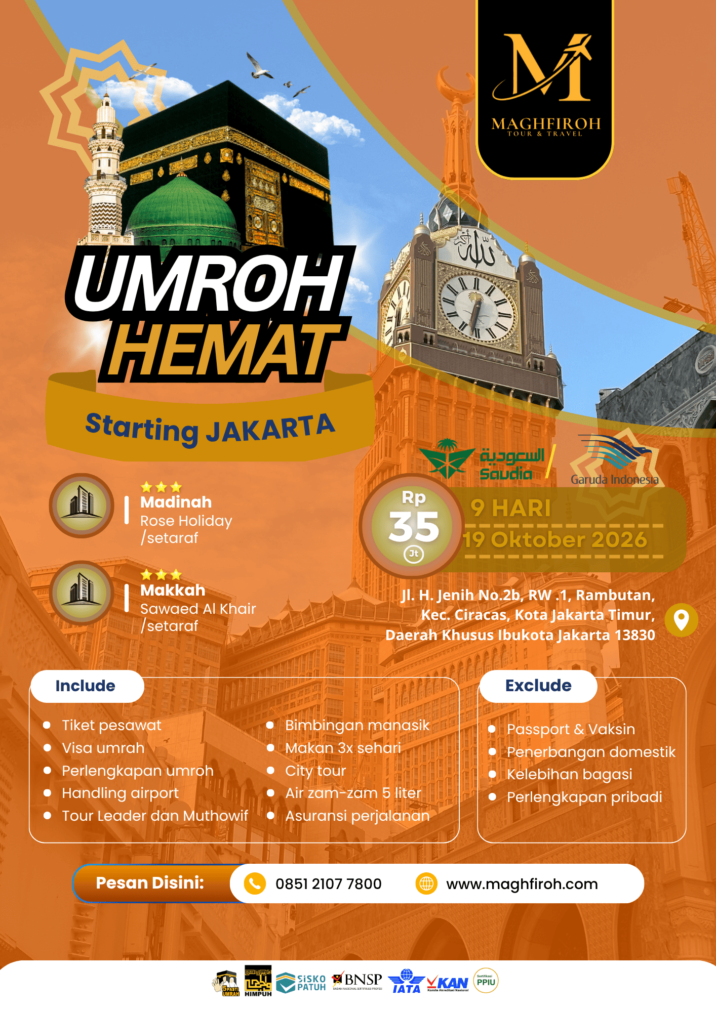 PAKET UMROH HEMAT JAKARTA 9D 19 OKTOBER 2026