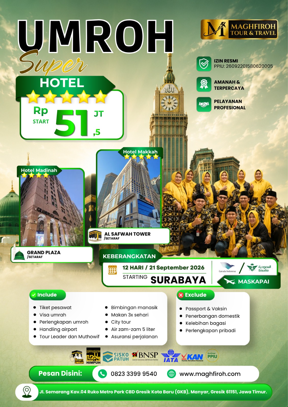 PAKET UMROH SUPER SURABAYA 21 SEPTEMBER 2026