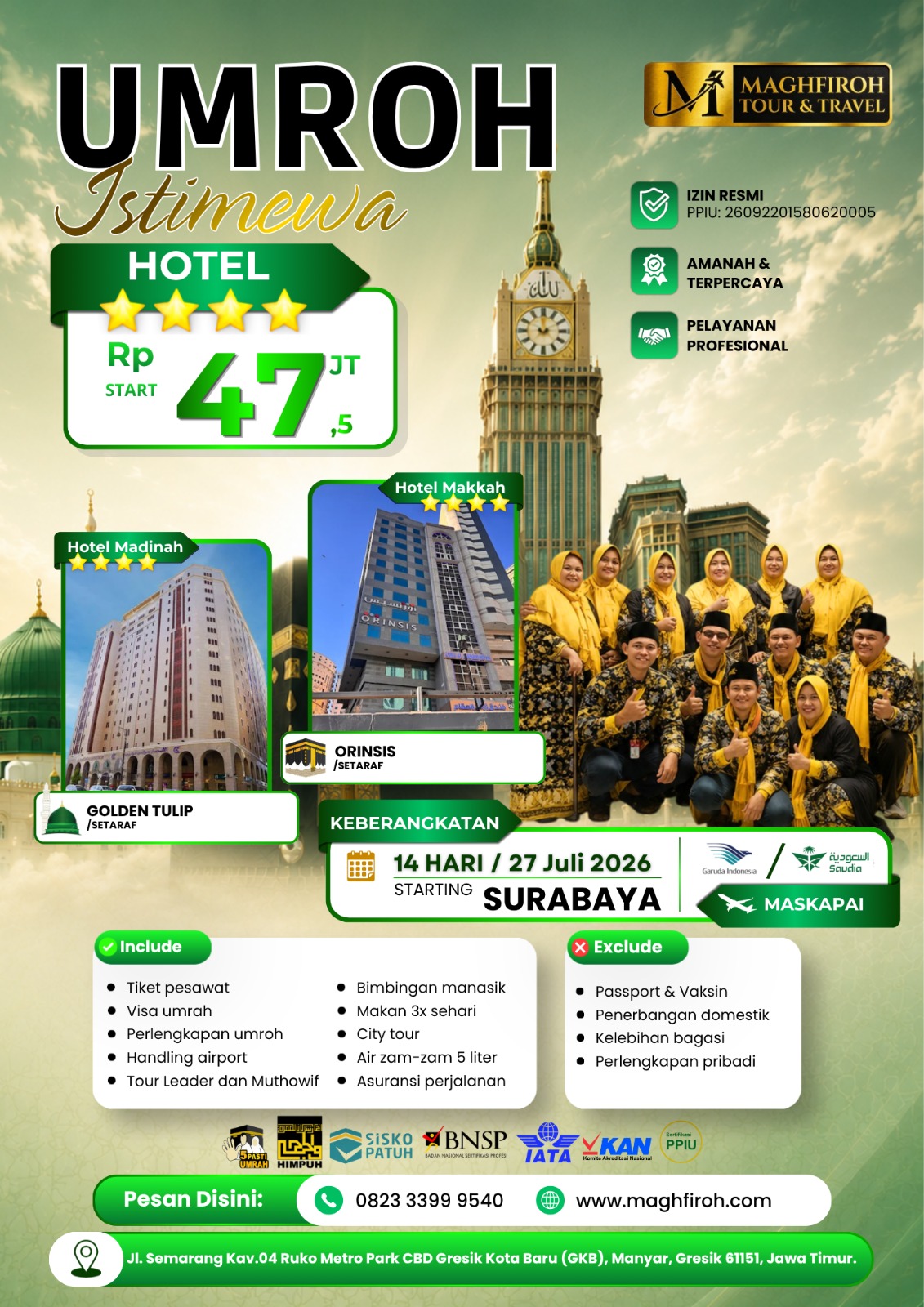 PAKET UMROH ISTIMEWA SURABAYA 14D 27 JULI 2026