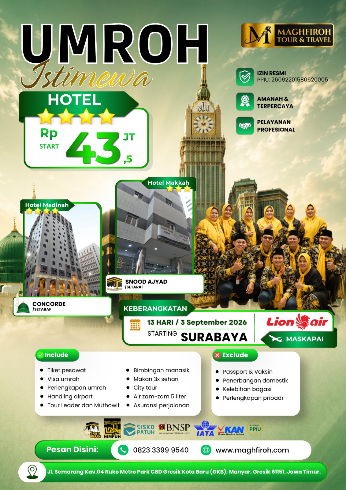PAKET UMROH ISTIMEWA SURABAYA 3 SEPTEMBER 2026