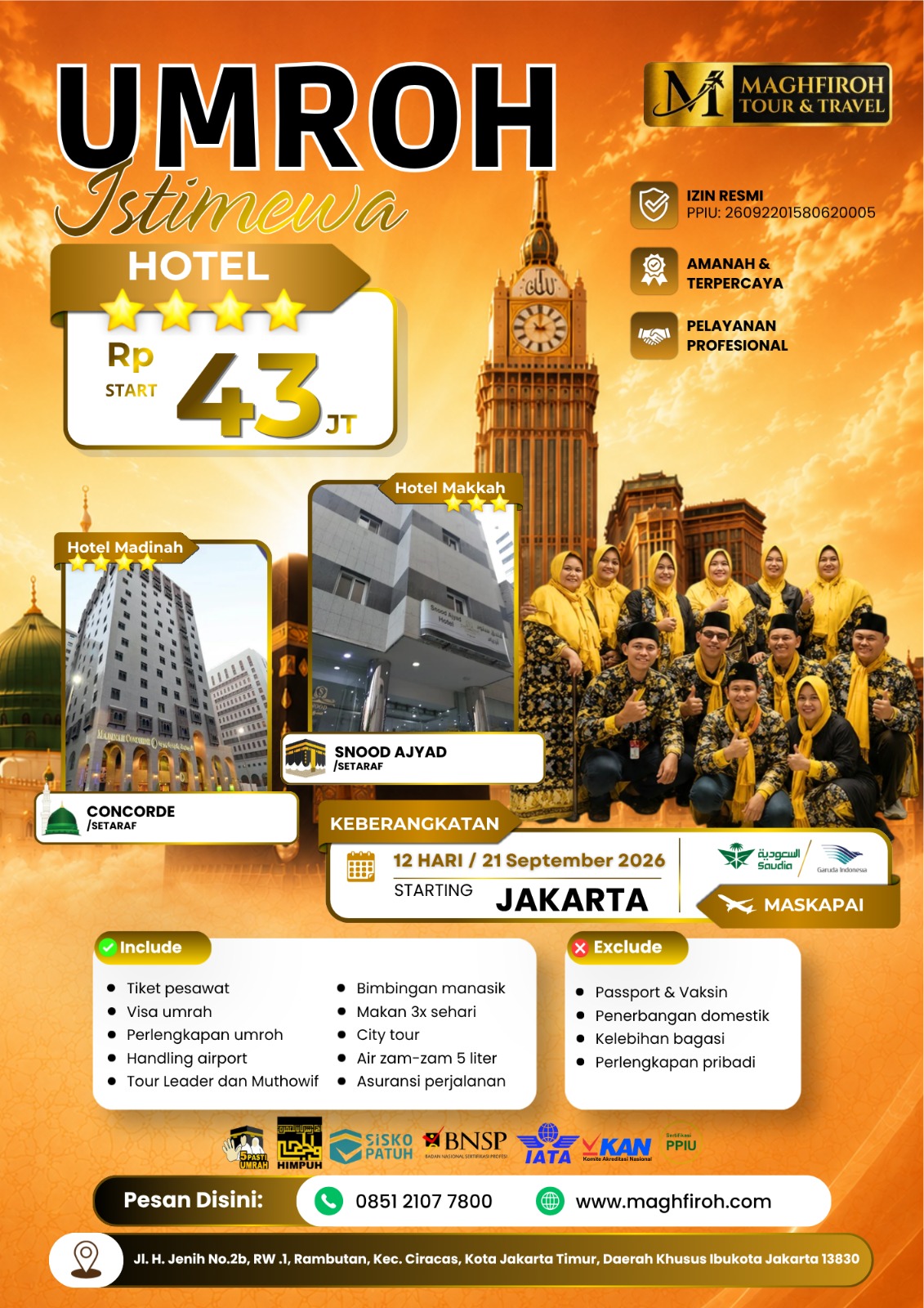 PAKET UMROH ISTIMEWA JAKARTA 21 SEPTEMBER 2026