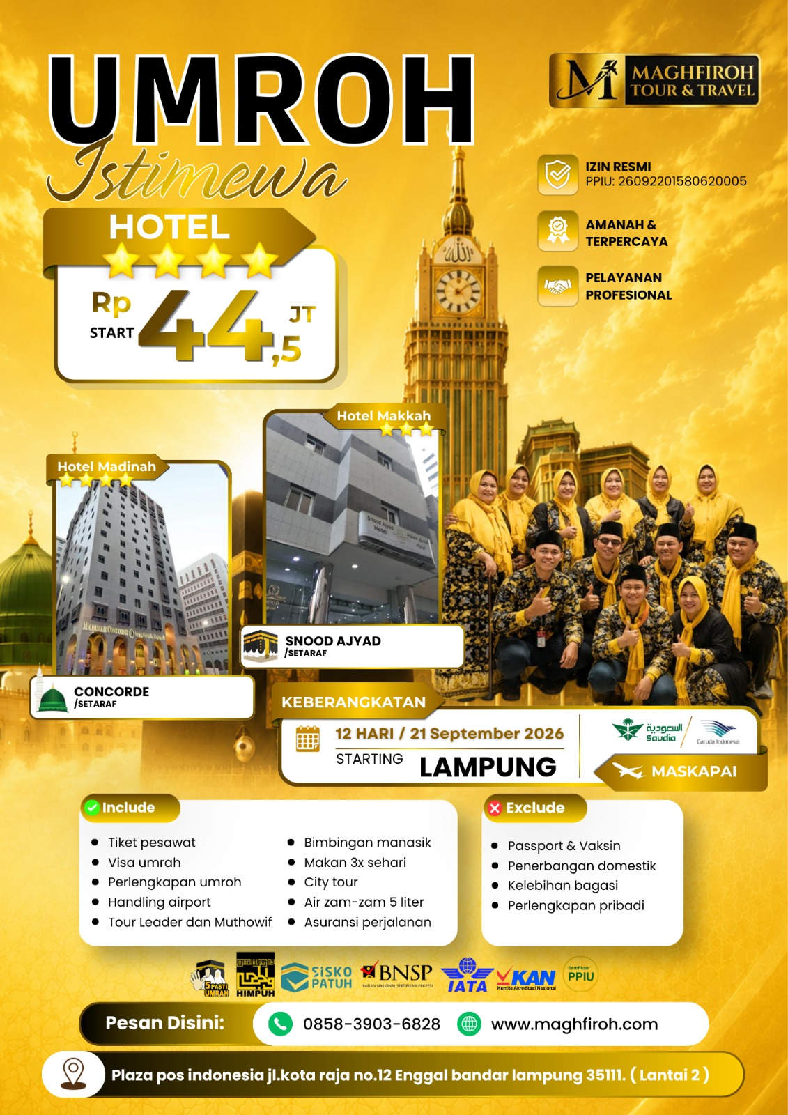 PAKET UMROH ISTIMEWA LAMPUNG 21 SEPTEMBER 2026