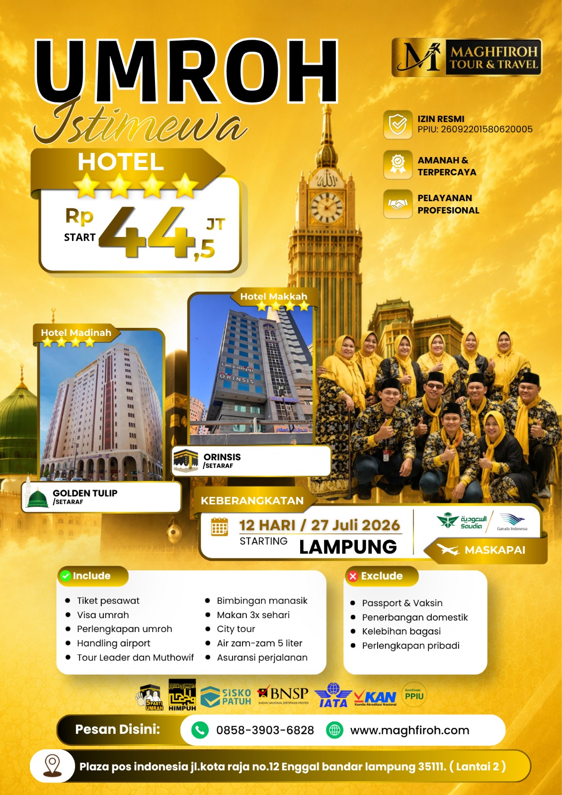 PAKET UMROH ISTIMEWA LAMPUNG 27 JULI 2026