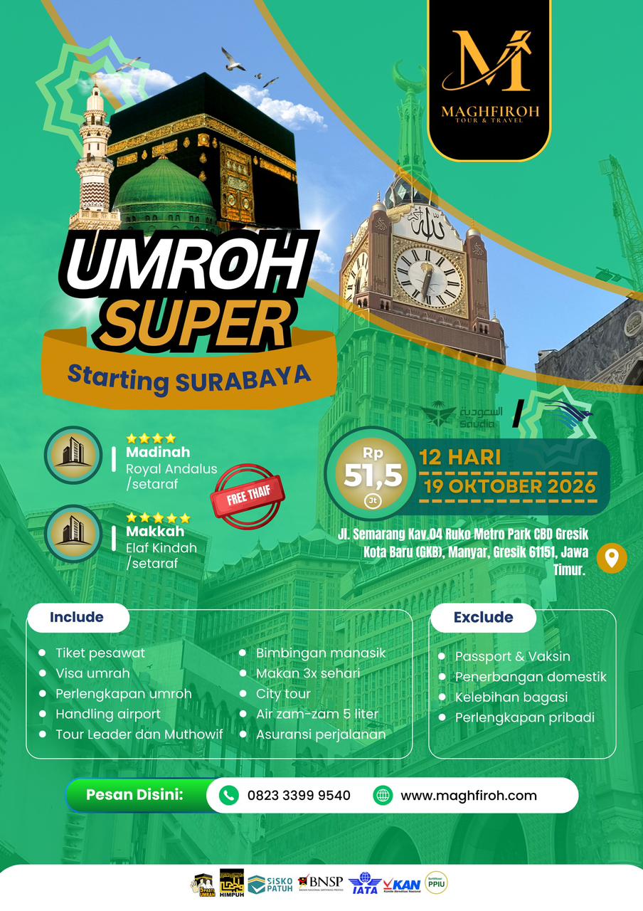 PAKET UMROH SUPER SURABAYA 19 OKTOBER 2026