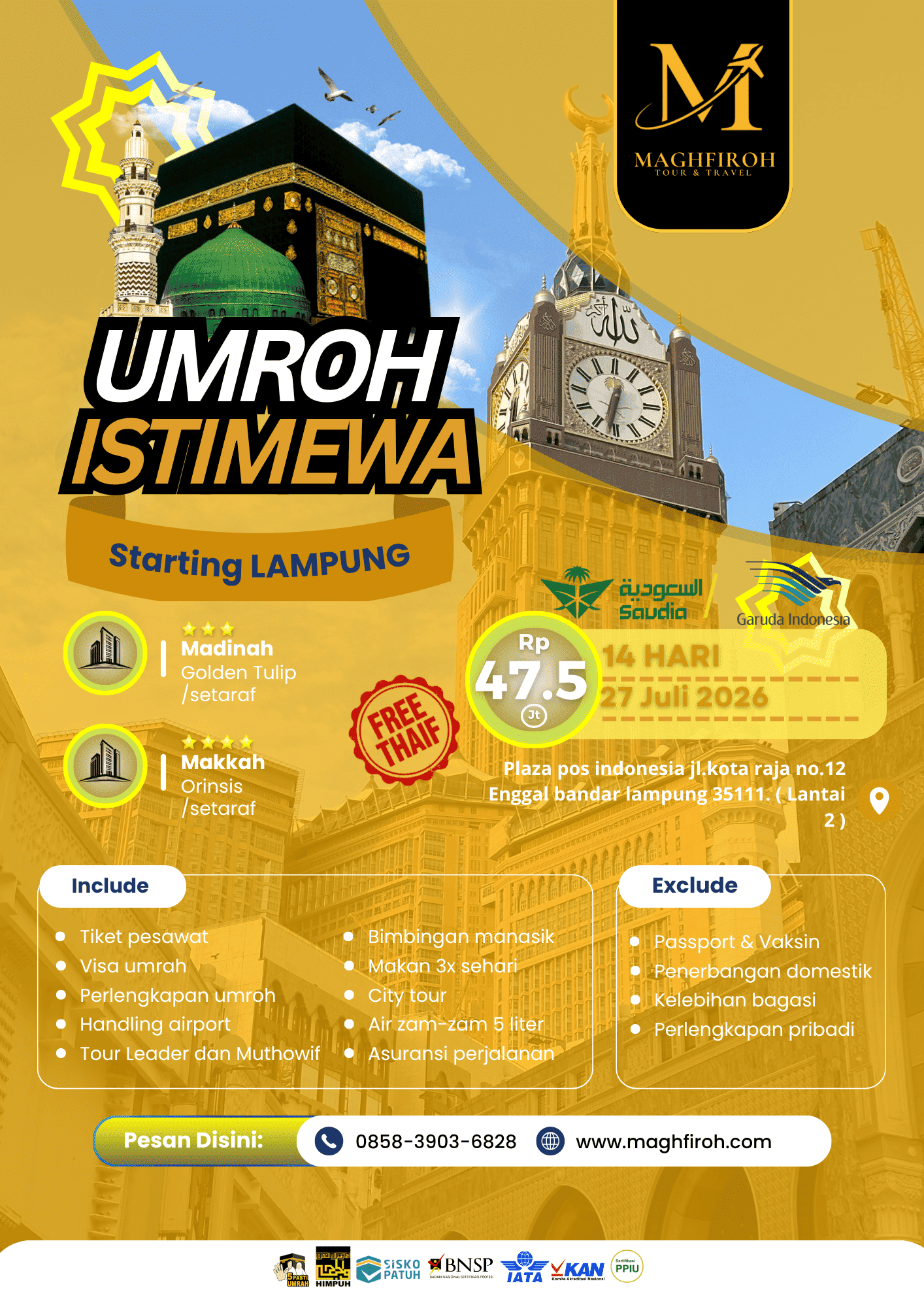 PAKET UMROH ISTIMEWA LAMPUNG 27 JULI 2026