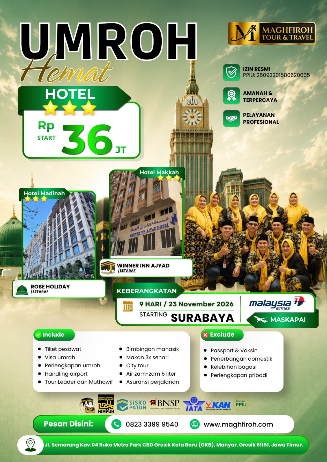 PAKET UMROH HEMAT SURABAYA 9D 23 NOVEMBER 2026