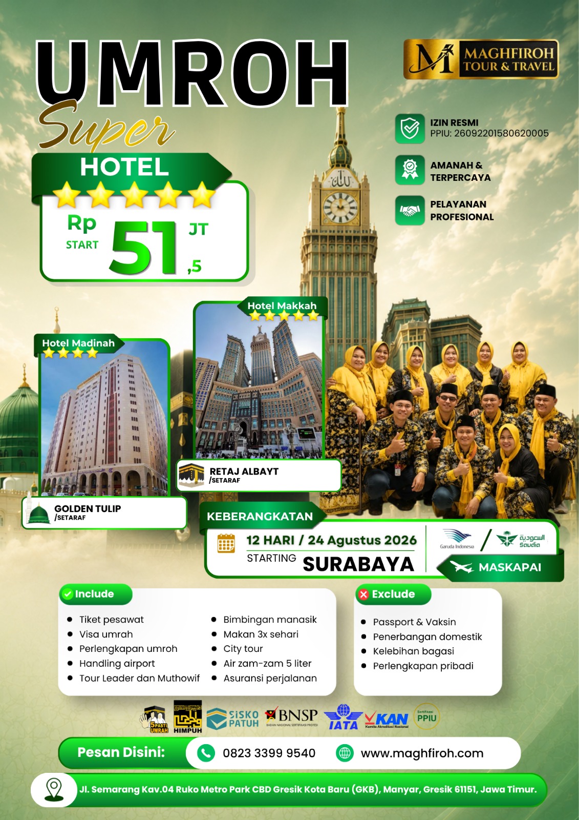 PAKET UMROH SUPER SURABAYA 24 AGUSTUS 2026