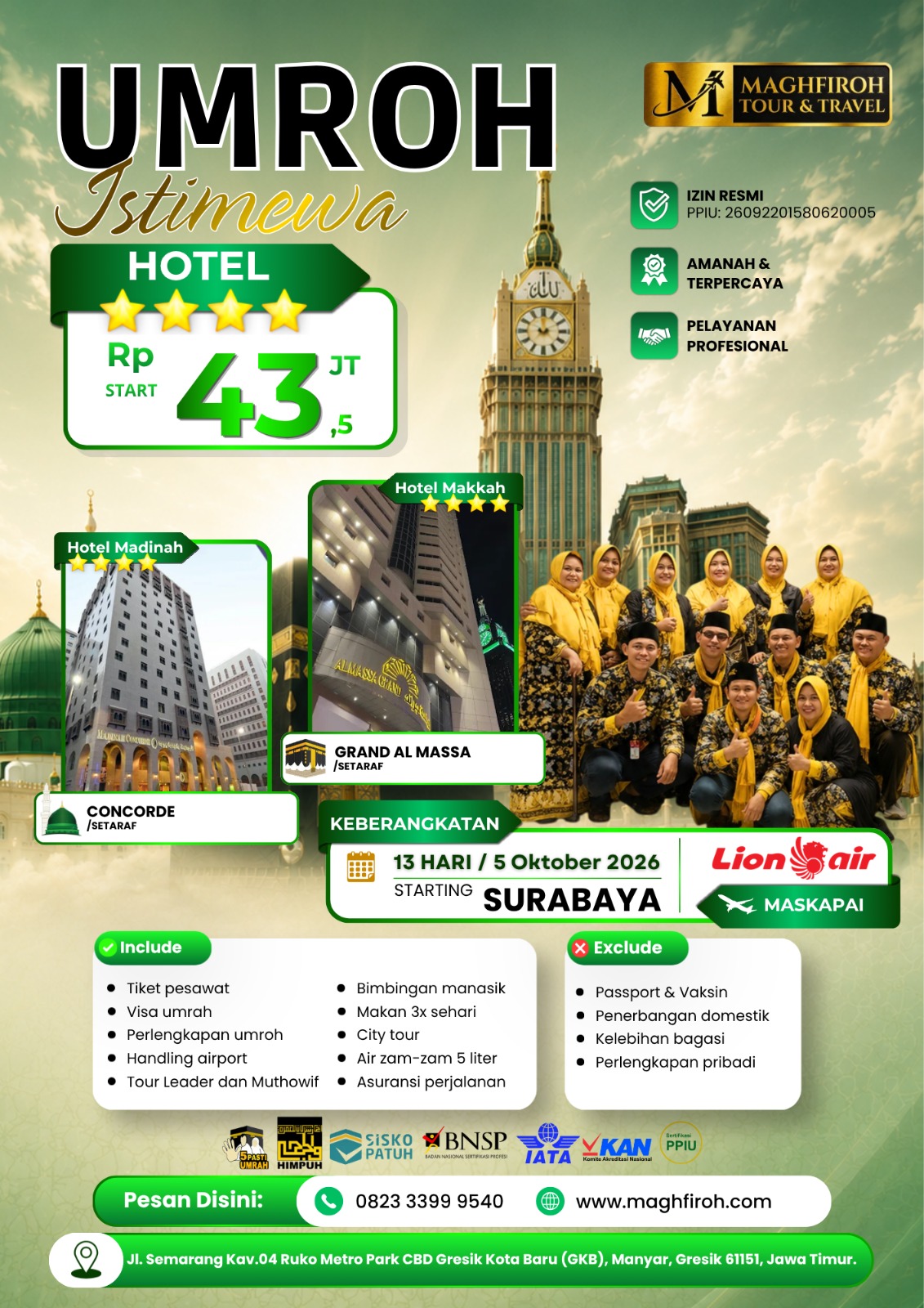 PAKET UMROH ISTIMEWA SURABAYA 5 OKTOBER 2026 LA