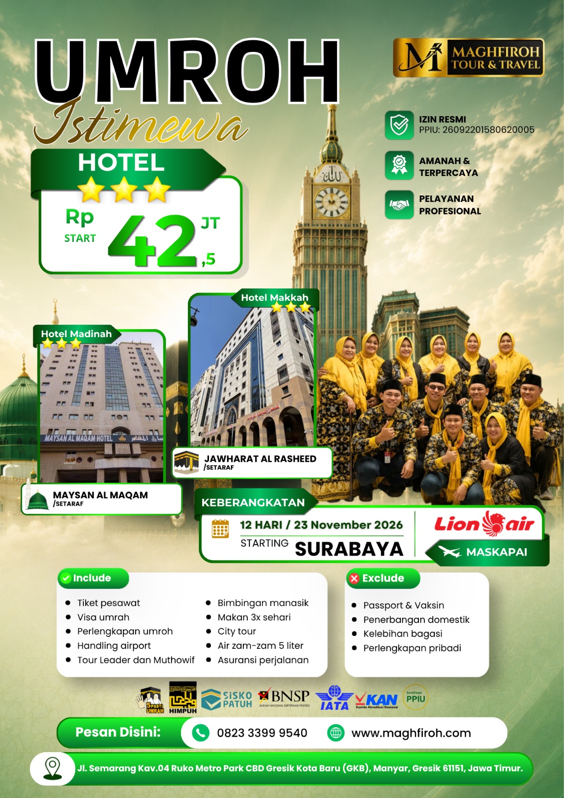 PAKET UMROH ISTIMEWA SURABAYA 23 NOVEMBER 2026 LA