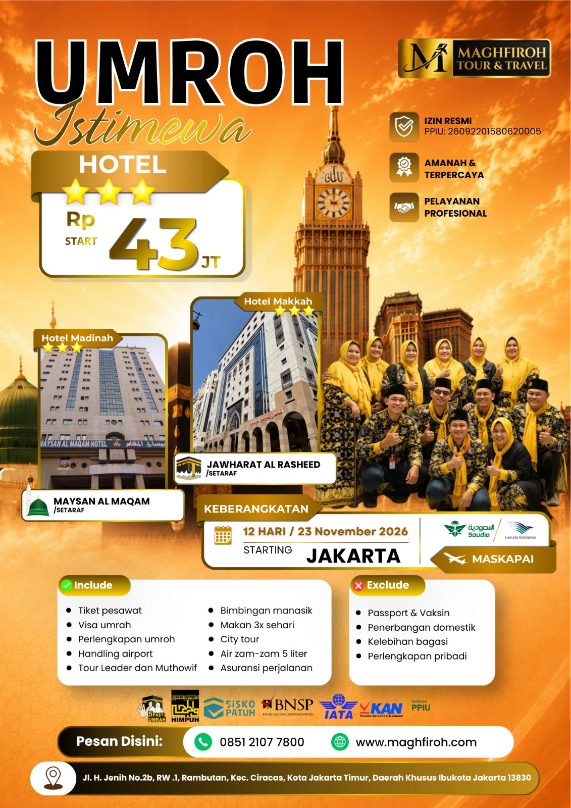 PAKET UMROH ISTIMEWA JAKARTA 23 NOVEMBER 2026