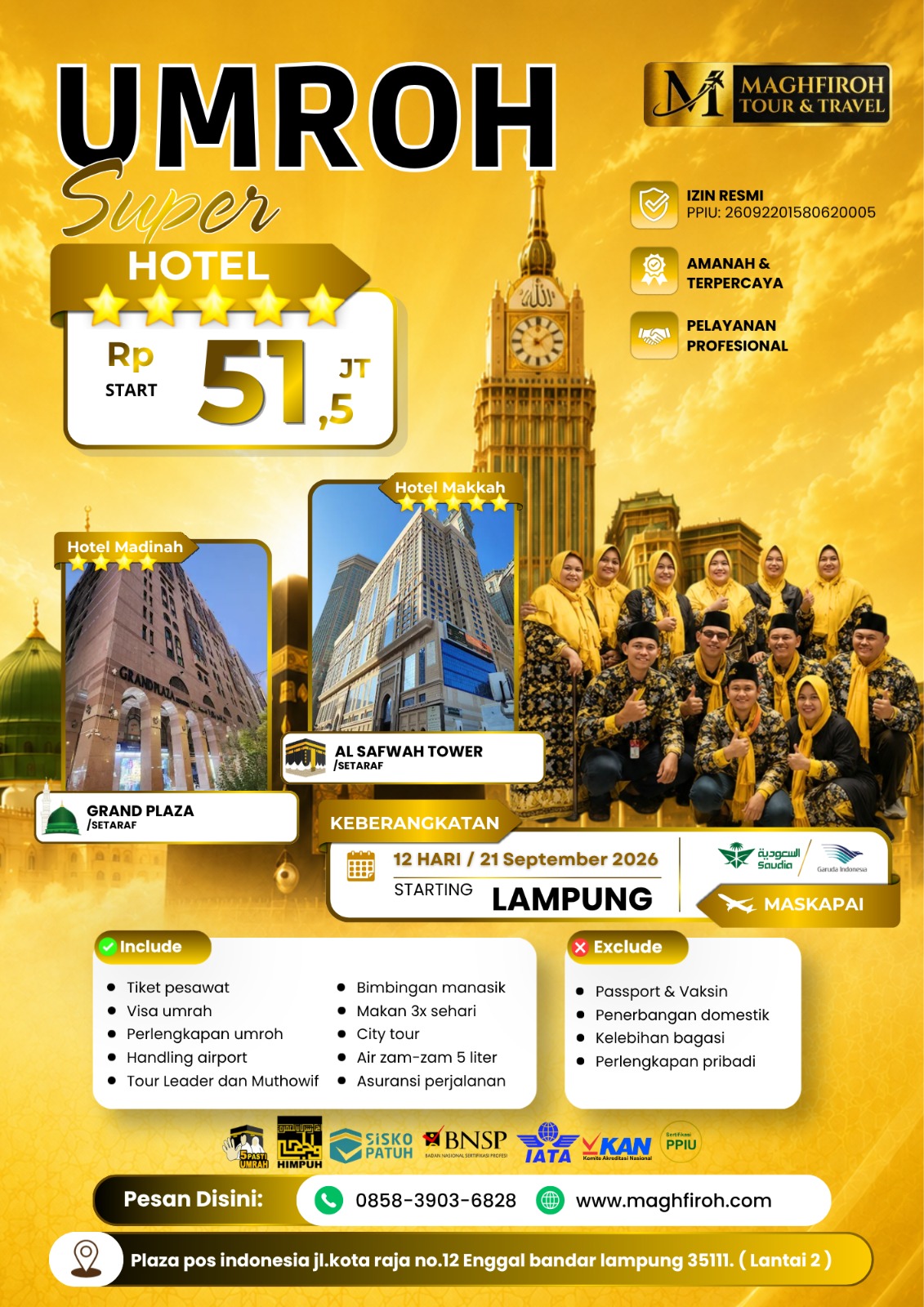PAKET UMROH SUPER LAMPUNG 21 SEPTEMBER 2026