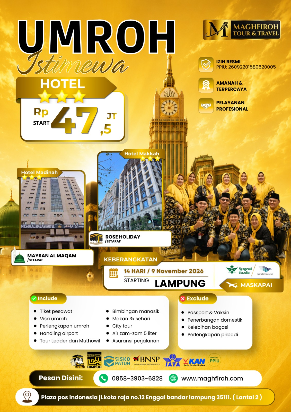 PAKET UMROH ISTIMEWA LAMPUNG 14D 9 NOVEMBER 2026